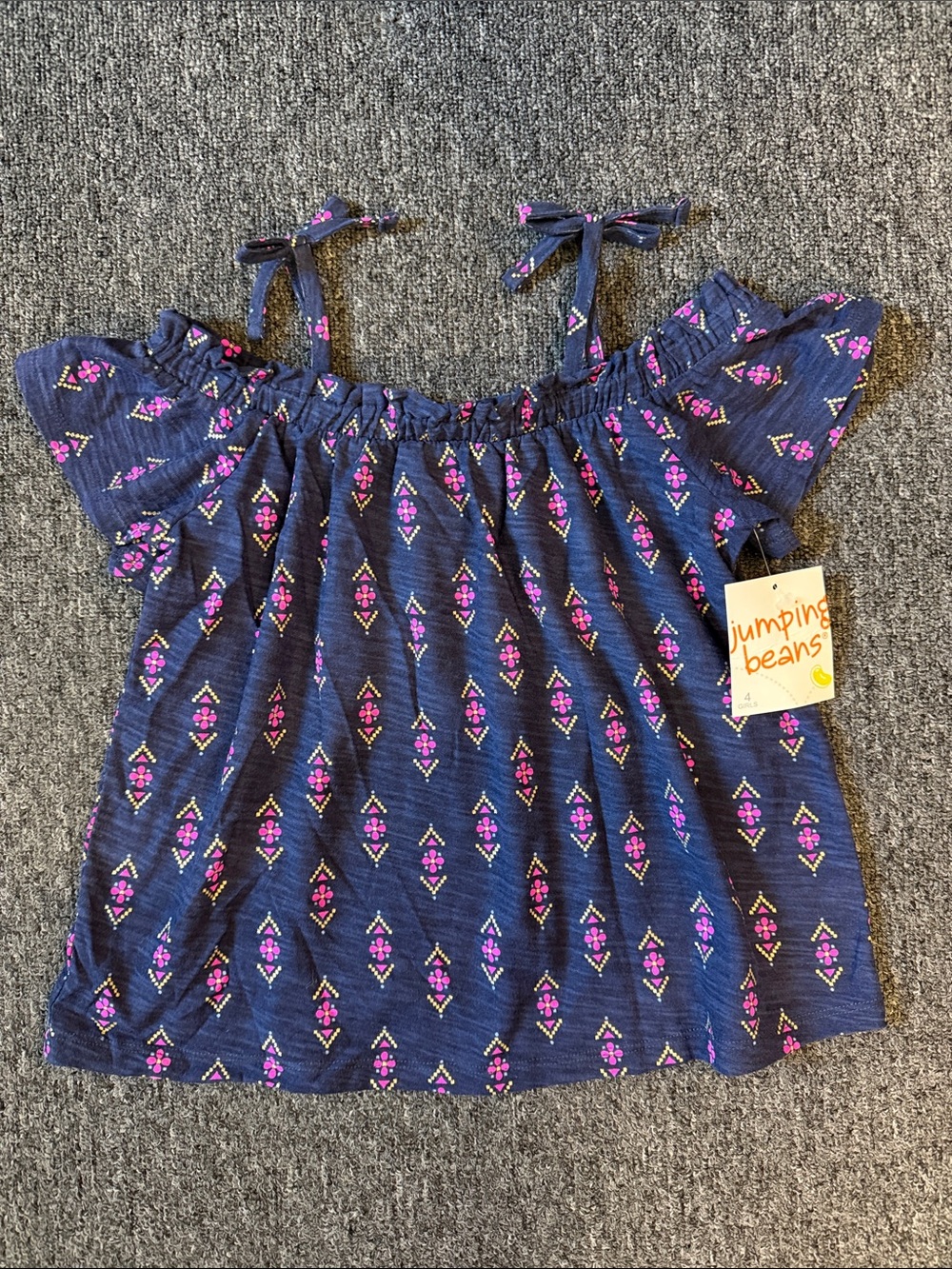 Jumping beans - Girl flutter-sleeve top geometric pattern size 4 NWT